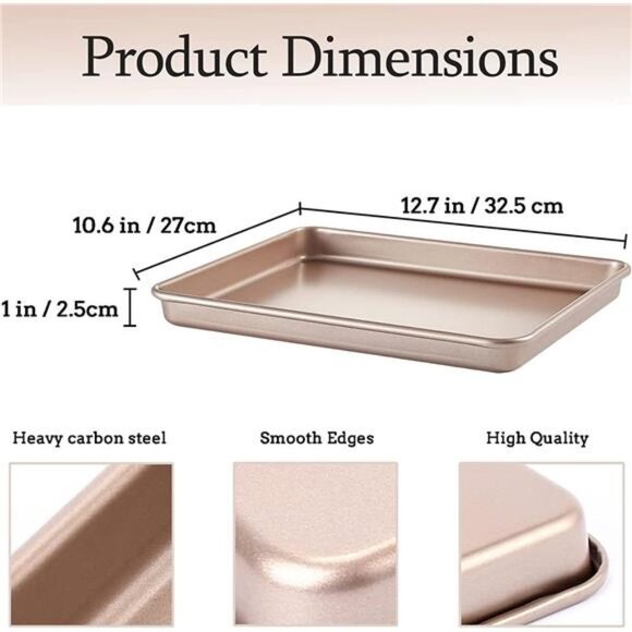 12.7" Nonstick Baking Sheets & Cookie Trays for Oven, 2-Pack Rectangular (Gold) - Picture 3 of 6